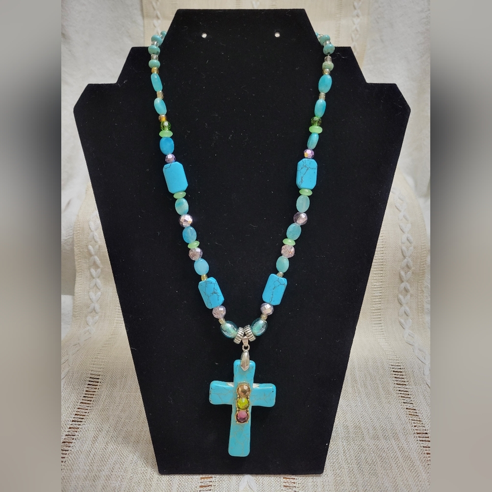 Southwest Turquoise Beaded Cross Necklace